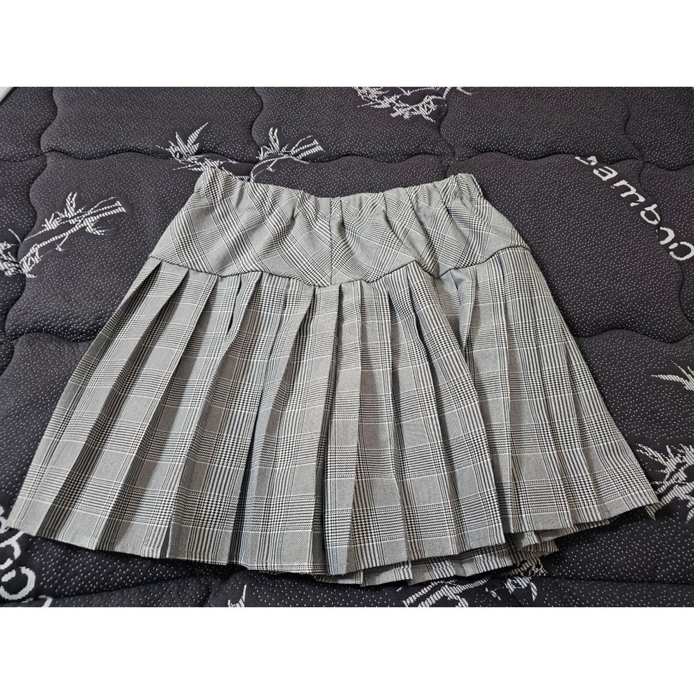 Urban Coco Grey Glen Plaid Pleated Mini Skirt Elastic Waist Skater XL